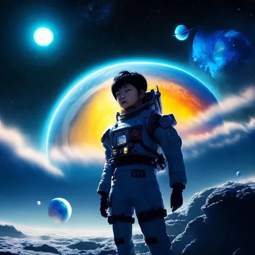 Prompt: Naoyuki Katoh, Katsuhiro Otomo, Surreal, mysterious, strange, fantastical, fantasy, Sci-fi, Japanese anime, beach in space, crash-landed spaceship, beautiful girl with short black hair in a space suit, perfect body, double moon in the sky, nebula, hyper detail masterpiece cinematic lighting 
