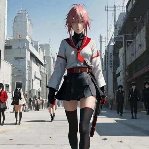 Prompt: El Lissitzky, Haruko Tachiiri, Surreal, mysterious, strange, fantastical, fantasy, Sci-fi, Japanese anime, imaginary city on paper, walk of a beautiful high school girl in a miniskirt, perfect body, drawn in my head, detailed masterpiece 