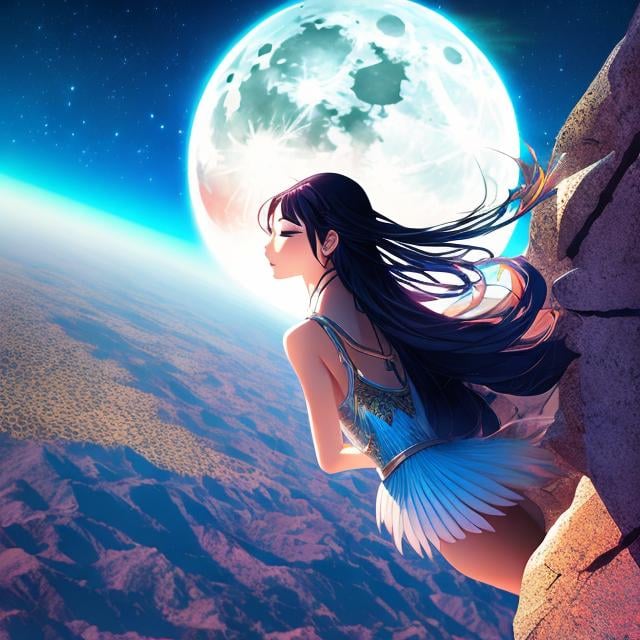 Prompt: Mysterious Weird Fantastic Fantasy Sci-Fi Fantasy Anime Surrealism Machine Beautiful Girl Climbing the Moon, perfect voluminous body, detailed masterpiece perspectives angles bird’s eye view looking up looking down sharp focus 