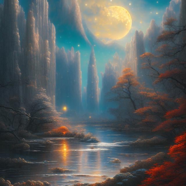 Prompt: Charles Germain de Saint Aubin, Japanese Anime, Surreal Mysterious Weird Fantastic Fantasy Sci-Fi,  Autumn Space, The Moon Falls, detailed, high resolution high definition high quality masterpiece 