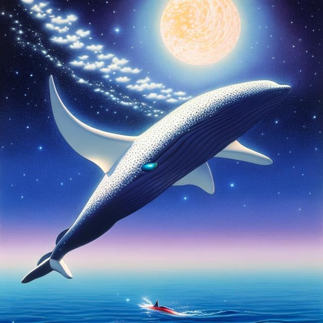 Prompt: Thomas Canty, Larry Elmore, Japanese anime surreal mysterious bizarre sci-fi fantasy moon rainbow girl whale