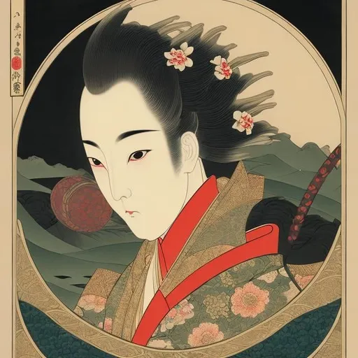 Prompt: Ukiyo-e style anime, mysterious, strange, fantastical, surreal, absurd, fantasy, sci-fi, ruler, you who bear the name of the mask of flesh and blood, the universal, the feathered, the human, psychology and temperance, claws slightly on the wall of innocent dreams Stand up, detailed, high resolution definition quality masterpiece 