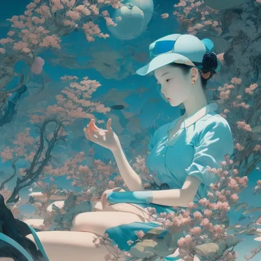 Prompt: James Jean, Kate Greenaway, Katsuhiro Otomo, Surreal, mysterious, strange, fantastic, fantasy, Sci-fi, Japanese anime, mathematics for art, the Age of Enlightenment, high school girls in miniskirts, perfect body, Fleming's left-hand rule, projection view, spatial shapes, detailed masterpiece 