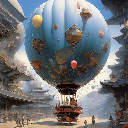 Prompt: Frank R. Paul, Naoyuki Kato, Jim burns, Surreal, mysterious, strange, fantastical, fantasy, Sci-fi, Japanese anime, TV with legs, human-machine symbiosis, dream traveler, balloon machine, detailed masterpiece perspectives angles 