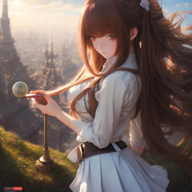 Prompt: John Carlton Atherton, Didier Graffet, Surreal, mysterious, strange, fantastical, fantasy, Sci-fi, Japanese anime, Celestial Sphere Museum, miniskirt beautiful high school girl, perfect voluminous body, detailed masterpiece wide angle bird’s eye views