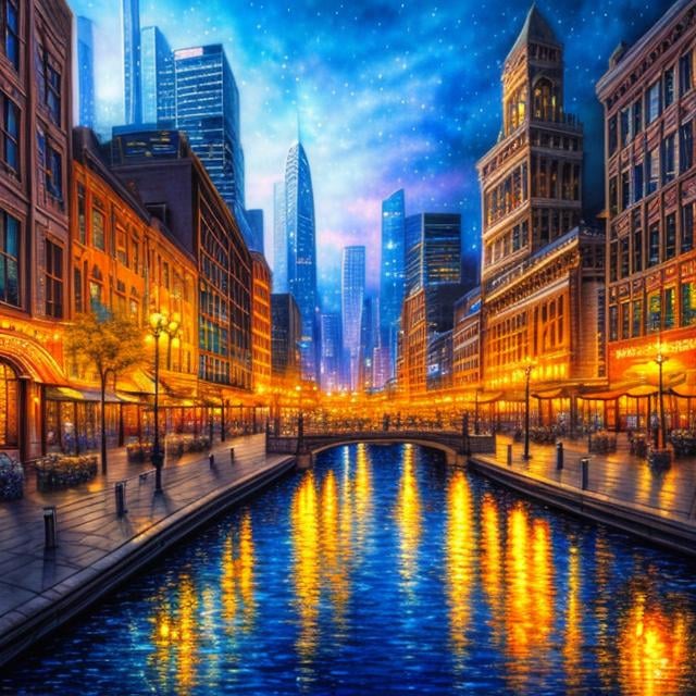 Prompt: John Stephens style, city scape, night, goldfish swimming in the air, water colour and sketch, Hyperdetailed high resolution high definition high quality masterpiece 