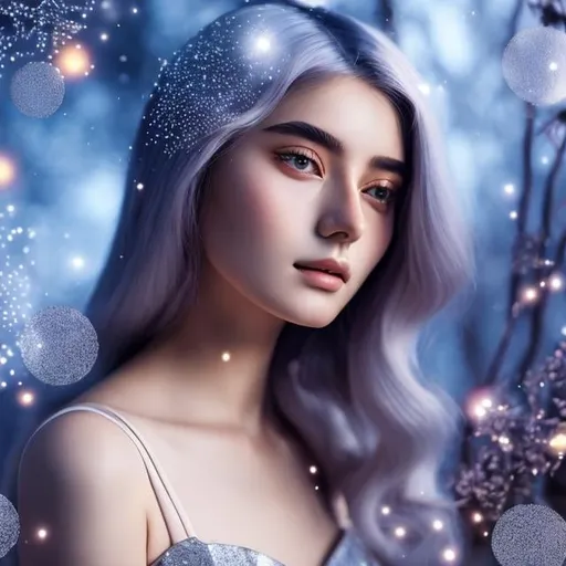 Prompt: Florence Magnin, Heikala, Surreal, mysterious, strange, fantastical, fantasy, Sci-fi, Japanese anime, Kepler's laws, observatory, feather, beautiful girl, perfect voluminous body, snowflake, detailed masterpiece 