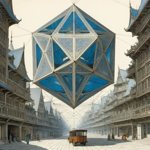 Prompt: Lebbeus Woods, Francois Schuiten, Jacques Tardi,Herman Huppen, Surreal, mysterious, strange, fantastical, fantasy, Sci-fi, Japanese anime, blueprints of fantasy architecture, perspective blueprints, perspective drawings and cross-sections, glass models, geometric solids, tetrahedron, cube (hexahedron), octahedron, icosahedron , dodecahedron, and sphere: Alice, a beautiful blonde miniskirt girl, perfect voluminous body, detailed masterpiece 