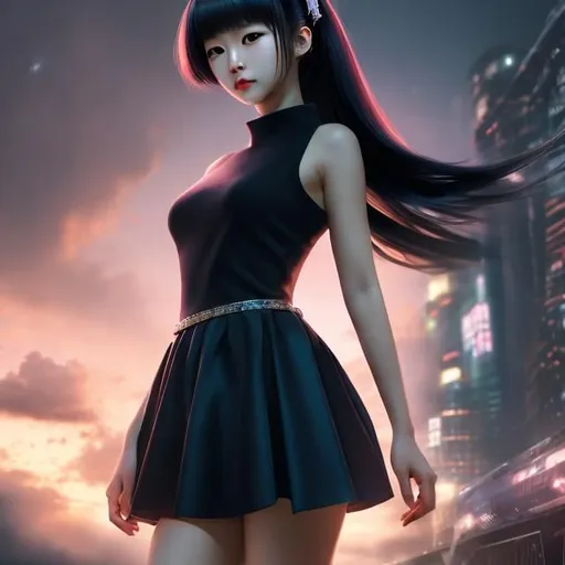 Prompt: KIM JAE JUN, Yukari Higa, Surreal, mysterious, strange, fantastical, fantasy, Sci-fi, Japanese anime, the other side of dystopia, the ark has not come yet, miniskirt beautiful girl, perfect voluminous body, detailed masterpiece 