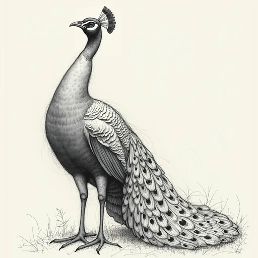 Prompt: sketsa burung merak