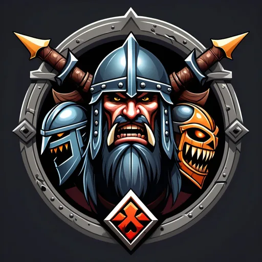 Prompt: oldschool runescape characters in battle logo for clan with people wearing berserker helm clan 
Jahnn

