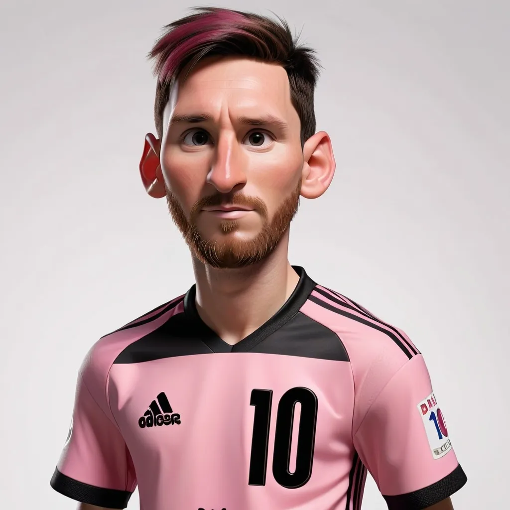 Prompt: Disney style Lionel Messi, wearing a pink and black soccer uniform with a black number 10 on it