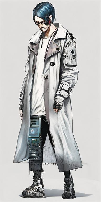 Prompt: Cyberpunk fixer in black trench coat 