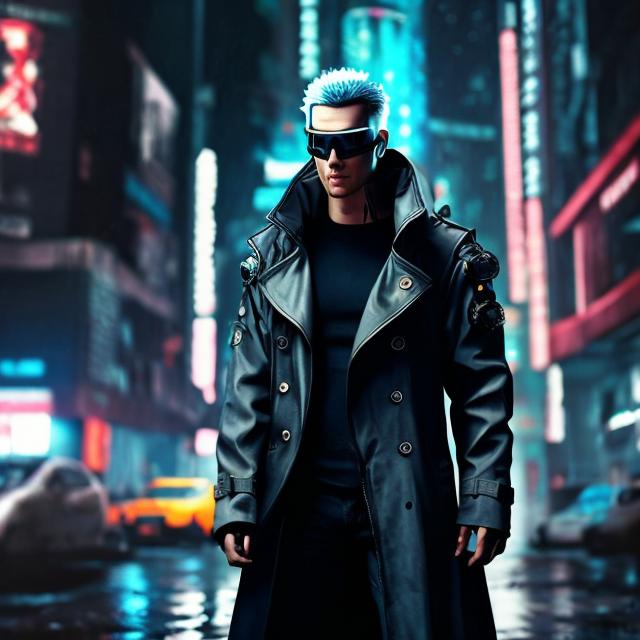 Prompt: Cyberpunk fixer in black trench coat 