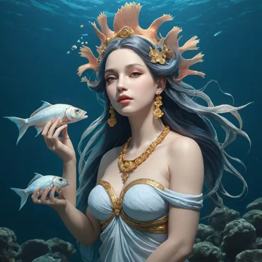 Prompt: Goddess and fish