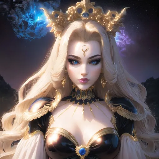 Prompt: Beautiful woman with elaborate stylized long white hair and light blue eyes, wearing fantasy stylized laced gown with capelet sitting on a rock by the side of a lake against a moonlit nightsky background. ultra resolution, ultra enhanced, perfect nose, perfect mouth, perfect eyes, perfect feet, perfect hands, solo, bare feet, cleavage, enhanced shadows, smiling, realistic face, realistic skin, masterpiece, professional lighting