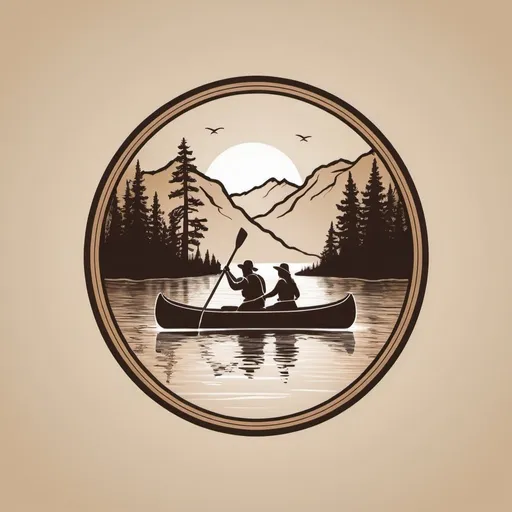 Prompt: Create a logo that will be used to laser engrave on a canoe paddle.

The logo should have no text. The logo should show a man and woman canoeing with a wilderness theme.