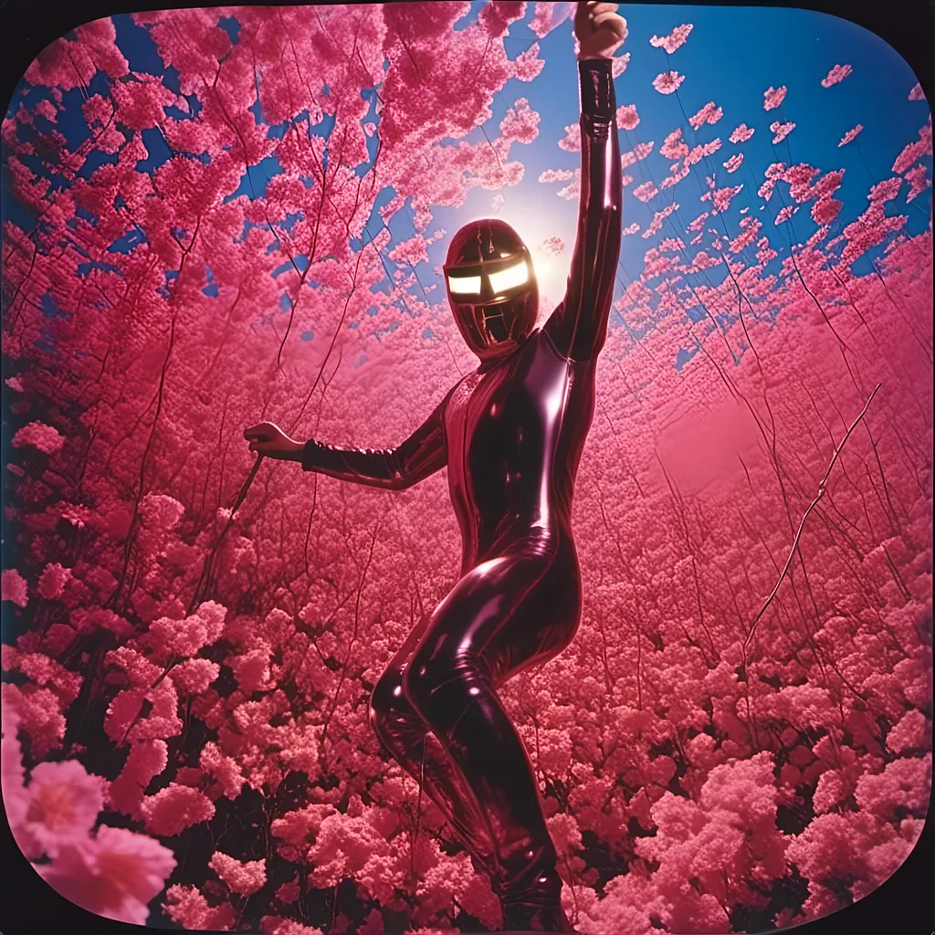 Prompt: <mymodel> <mymodel> night shot, flash luchador fighter dressed li in sparkly bronze and pink  mask and bodysuit swinging from the on a huge swing in a fields of dead flowers
retrofuturism, faded photo, light leak, film burn, flash ,fish eye lens, wide lens, 8m"m lens, lens flare, polaroid, high contrast, low angle