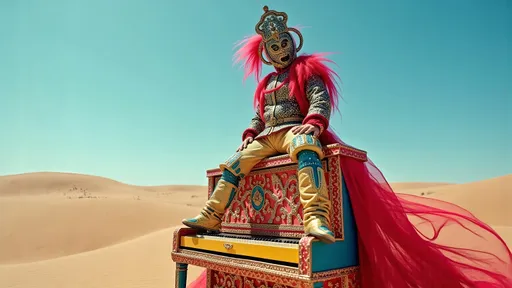 Prompt: masked female luchador (dressed in full luchador costume with mask and sparkly details) in colorful, sparkly costume and mask, standing on top of a colorful  grand piano in the middle of the desert , whimsical atmosphere, playful and lively, ultra-detailed, HD, , surreal and fun setting, capturing a magical moment of playfulness and nostalgia, visually striking tableau. 