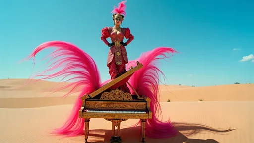 Prompt: masked female luchador (dressed in full luchador costume with mask and sparkly details) in colorful, sparkly costume and mask, standing on top of a colorful  grand piano in the middle of the desert , whimsical atmosphere, playful and lively, ultra-detailed, HD, , surreal and fun setting, capturing a magical moment of playfulness and nostalgia, visually striking tableau. 