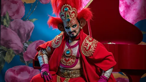 Prompt: masked female luchador (dressed in full luchador costume with mask and sparkly details) in colorful, sparkly costume and mask, standing on top of a colorful  grand piano , whimsical atmosphere, playful and lively, ultra-detailed, HD, , surreal and fun setting, capturing a magical moment of playfulness and nostalgia, visually striking tableau. 