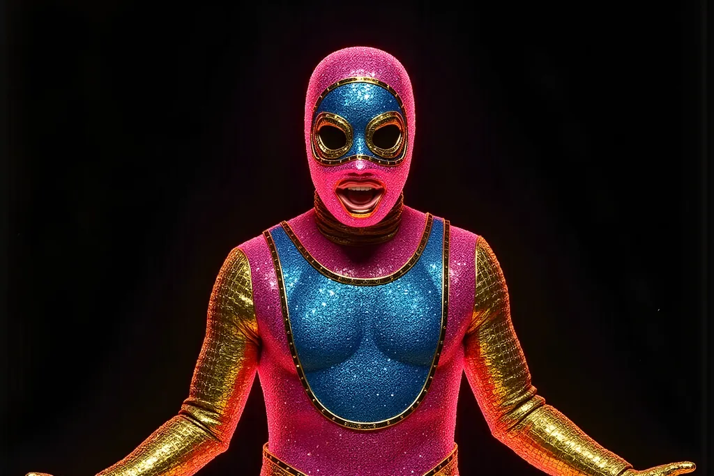 Prompt: masked luchador (in a full sparkly luchador costume) 