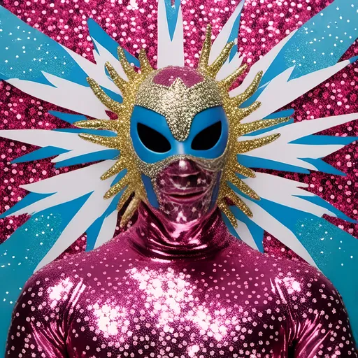 Prompt: <mymodel>masked luchador, sparkly background 