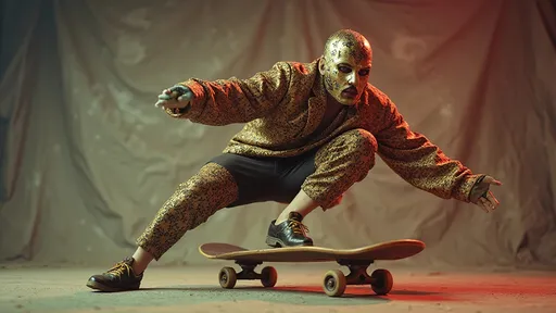 Prompt:  cinematic long shot.
full  body shot of  masked  luchador wrestler riding a skateboard, dynamic action pose, eye-catching colors, fluid motion, nostalgic atmosphere, artistic composition., sparkly dreamy aesthetic, low-fidelity, (Kodachrome) , (analog photography), dynamic poses, surreal and whimsical atmosphere, richly textured backdrop
