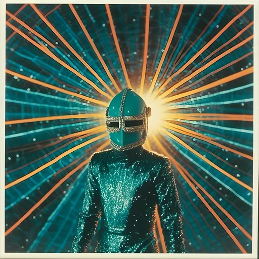 Prompt: <mymodel>  night shot, flash luchador fighter dressed in  dark teal gold sparkly fur  jacket and mask and bodysuit pumping gas
retrofuturism, faded photo, light leak, film burn, flash ,fish eye lens, wide lens, 8m"m lens, lens flare, polaroid, high contrast, low angle, motion blur, slow shutter