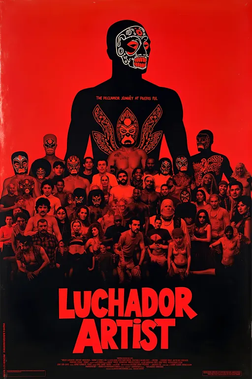 Prompt: Create a movie poster titled as "LUCHADOR ARTIST"
featuring luchadores 