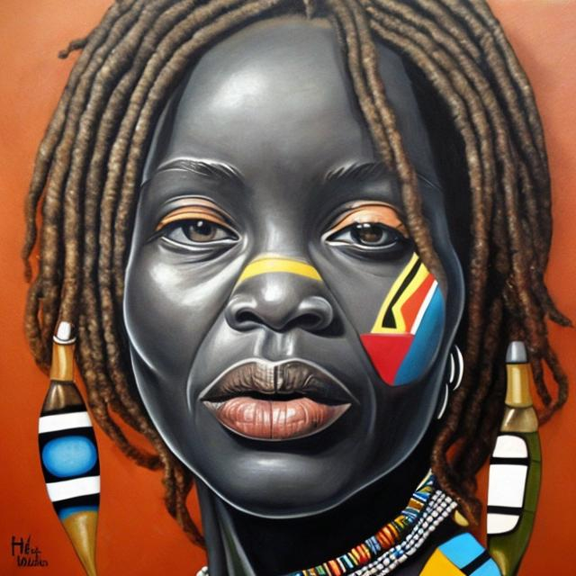 Prompt: Helena Frenkiel masterpieces, Ndebele renditions super realism