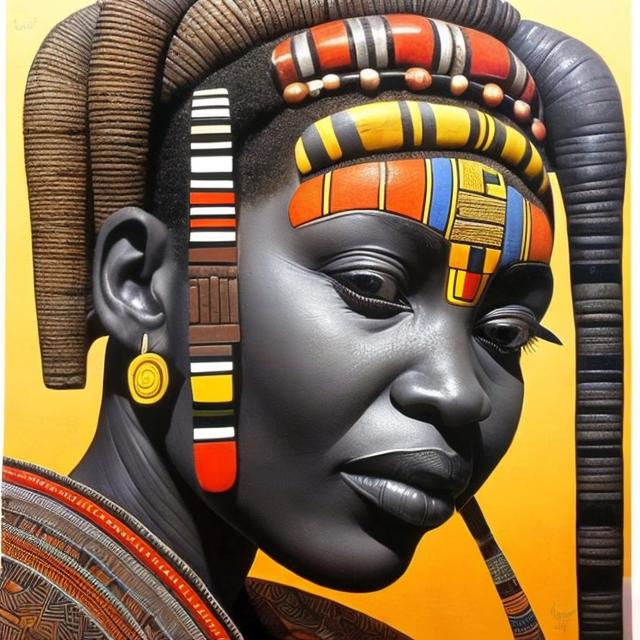 Prompt: Geddes masterpieces, Ndebele renditions super realism