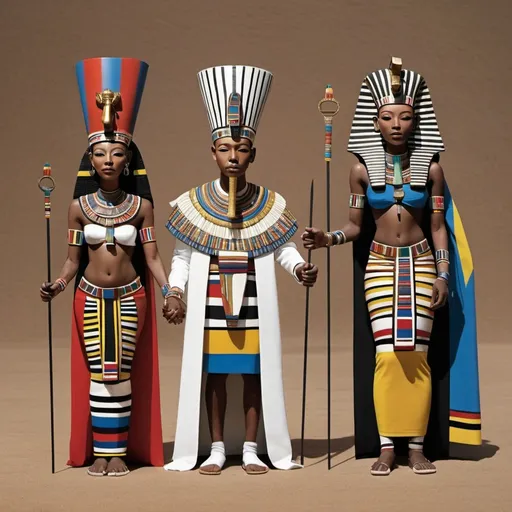 Prompt: The wedding ceremony procession of the boy king Tutunkhamun and the young queen Ankhsuamun, super realism Esther Mahlangu renditions