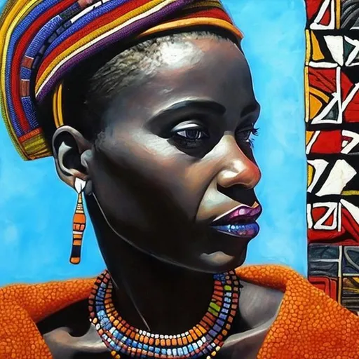 Prompt: Helena Frenkiel masterpieces, Ndebele renditions super realism