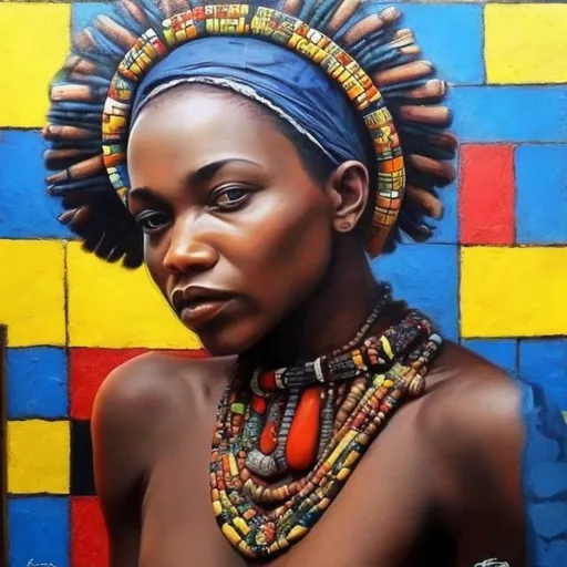 Prompt: Felix Feneone masterpieces, Ndebele renditions super realism