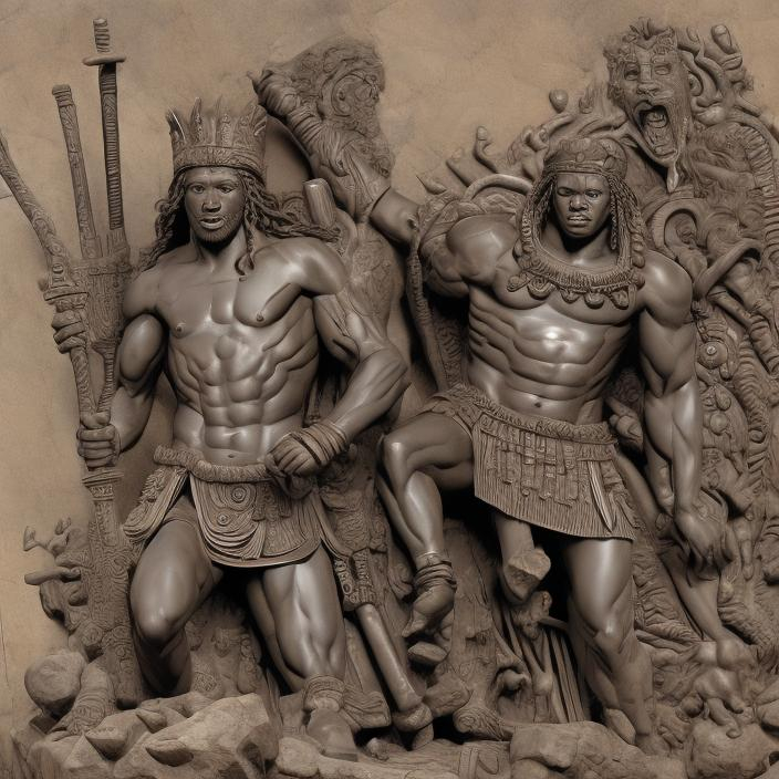 Prompt: Heracles and Telephos, C. A. D. 70. Zulu rendition super realism