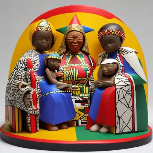 Prompt: Nativity masterpieces, Esther Mahlangu renditions super realism