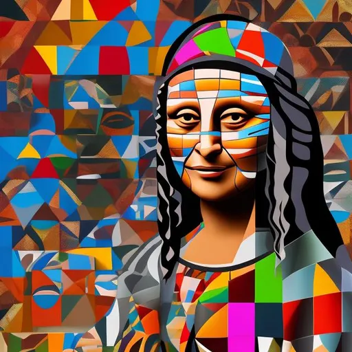 Prompt: Mona Lisa, Esther Mahlangu rendition super realism