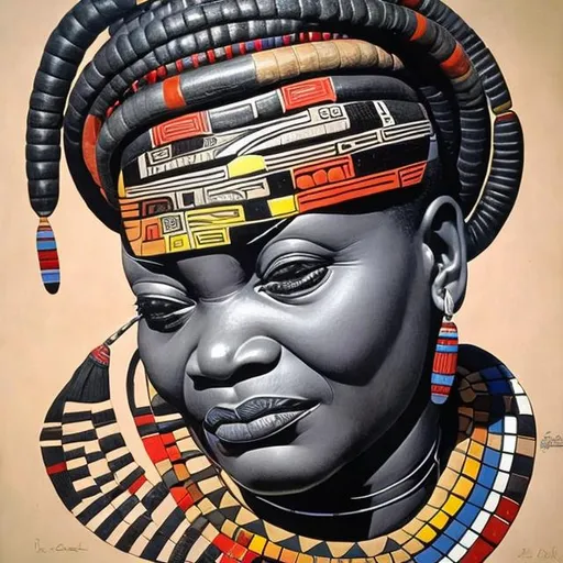 Prompt: Geddes masterpieces, Ndebele renditions super realism