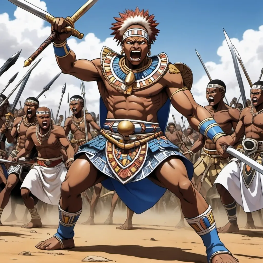 Prompt: Manga Anime epic battle scenes, Ndebele renditions