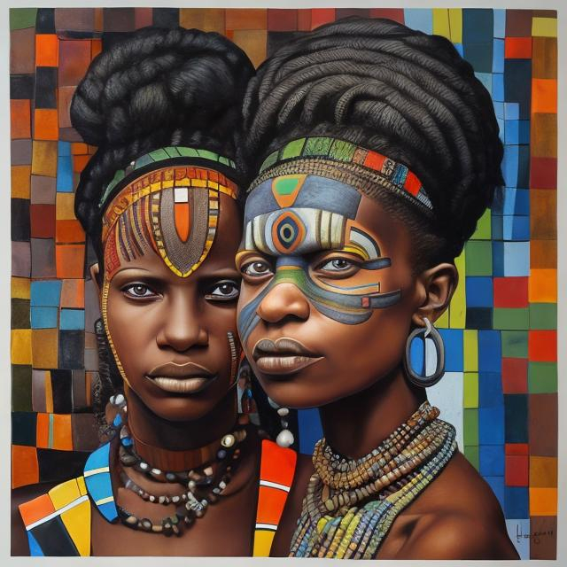 Prompt: Helena Frenkiel masterpieces, Ndebele renditions super realism