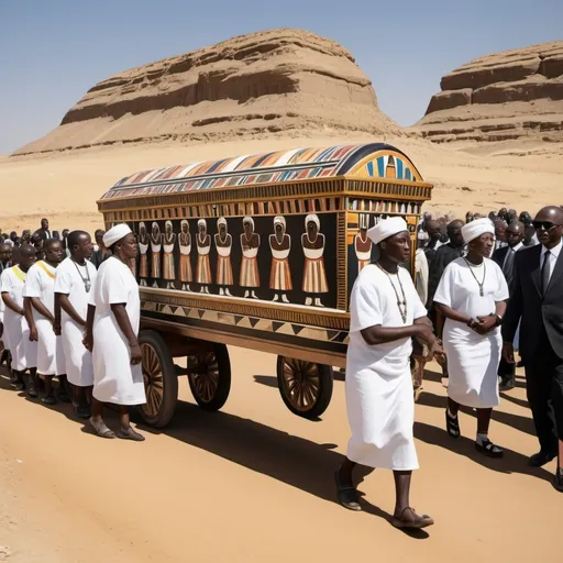 Prompt: The funeral procession with the sarcophagus of king Tutunkhamun, super realism Ndebele renditions