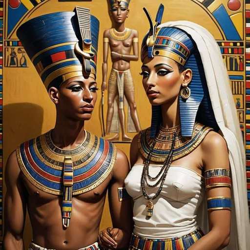 Prompt: The wedding of the boy king Tutunkhamun and the young queen Ankhsuamun, super realism Ndebele renditions