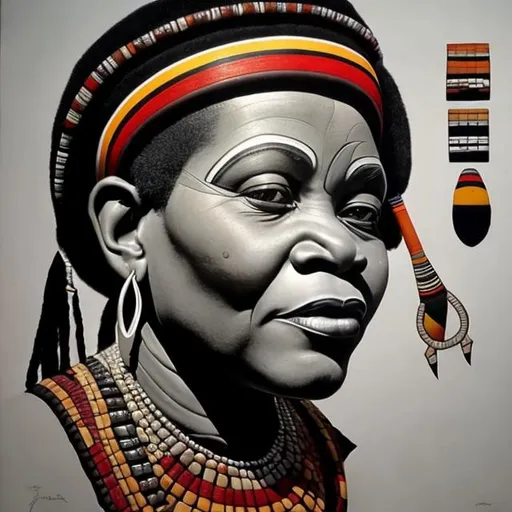 Prompt: Geddes masterpieces, Ndebele renditions super realism