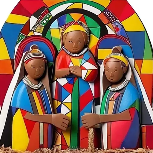 Prompt: Nativity  masterpieces, Esther Mahlangu 
 renditions super realism
