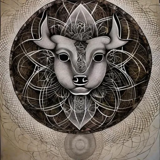Prompt:   Masterpiece's sacred geometry Nguni renditions