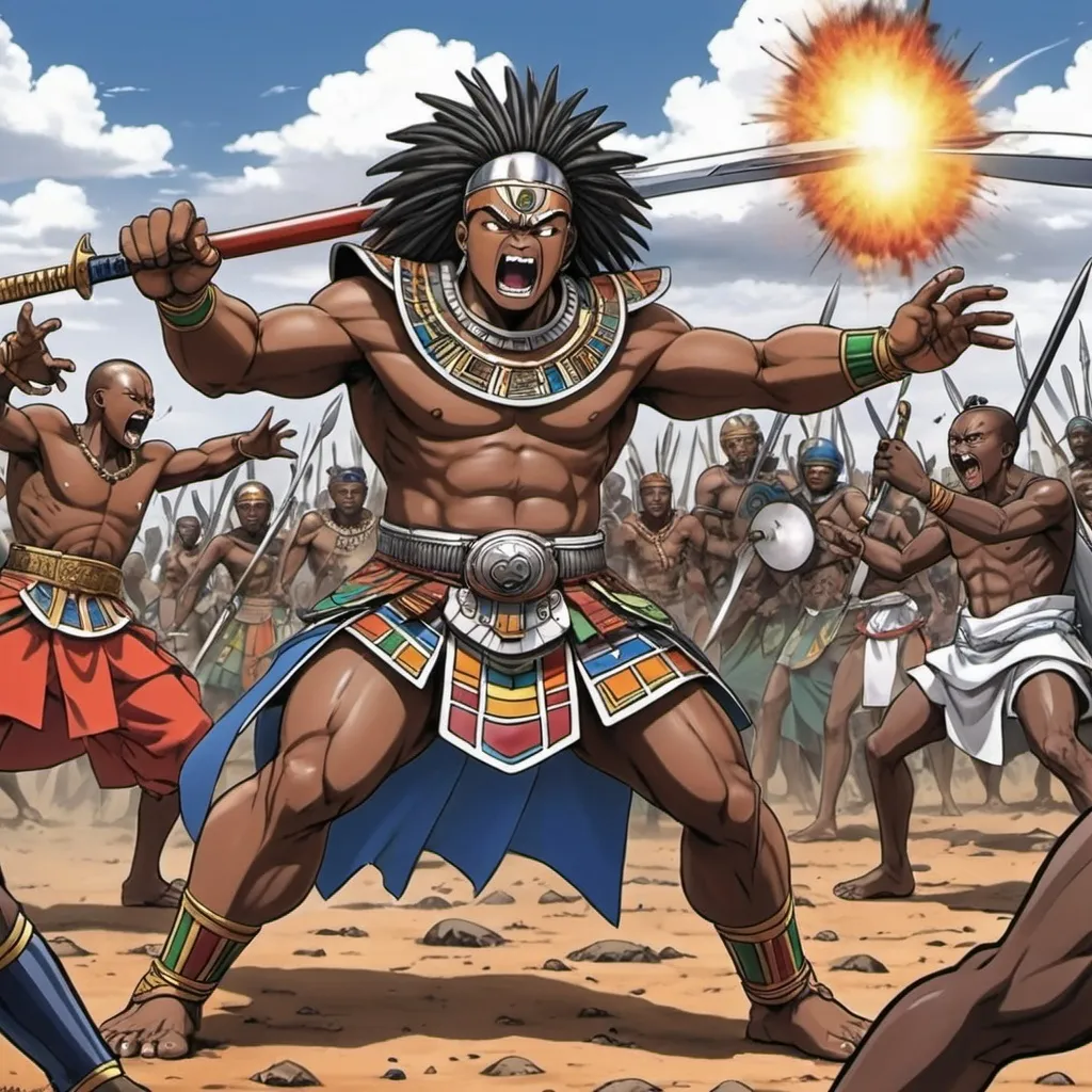 Prompt: Manga Anime epic battle scenes, Ndebele renditions