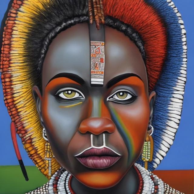 Prompt: Helena Frenkiel masterpieces, Ndebele renditions super realism