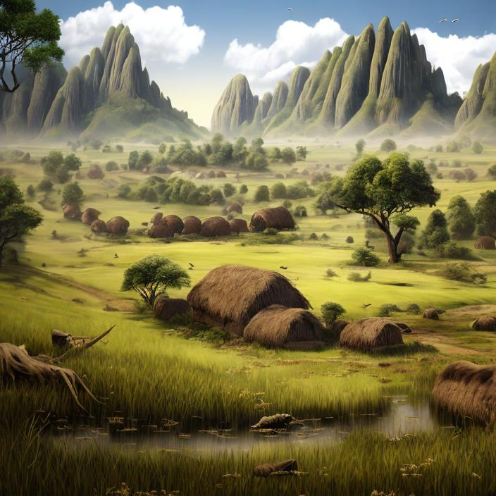 Prompt: Idyllic landscape Zulu rendition super realism