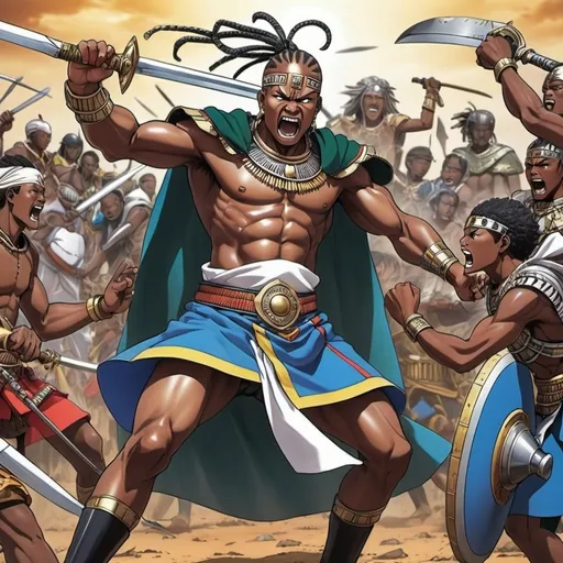 Prompt: Manga Anime epic battle scenes, Ndebele renditions